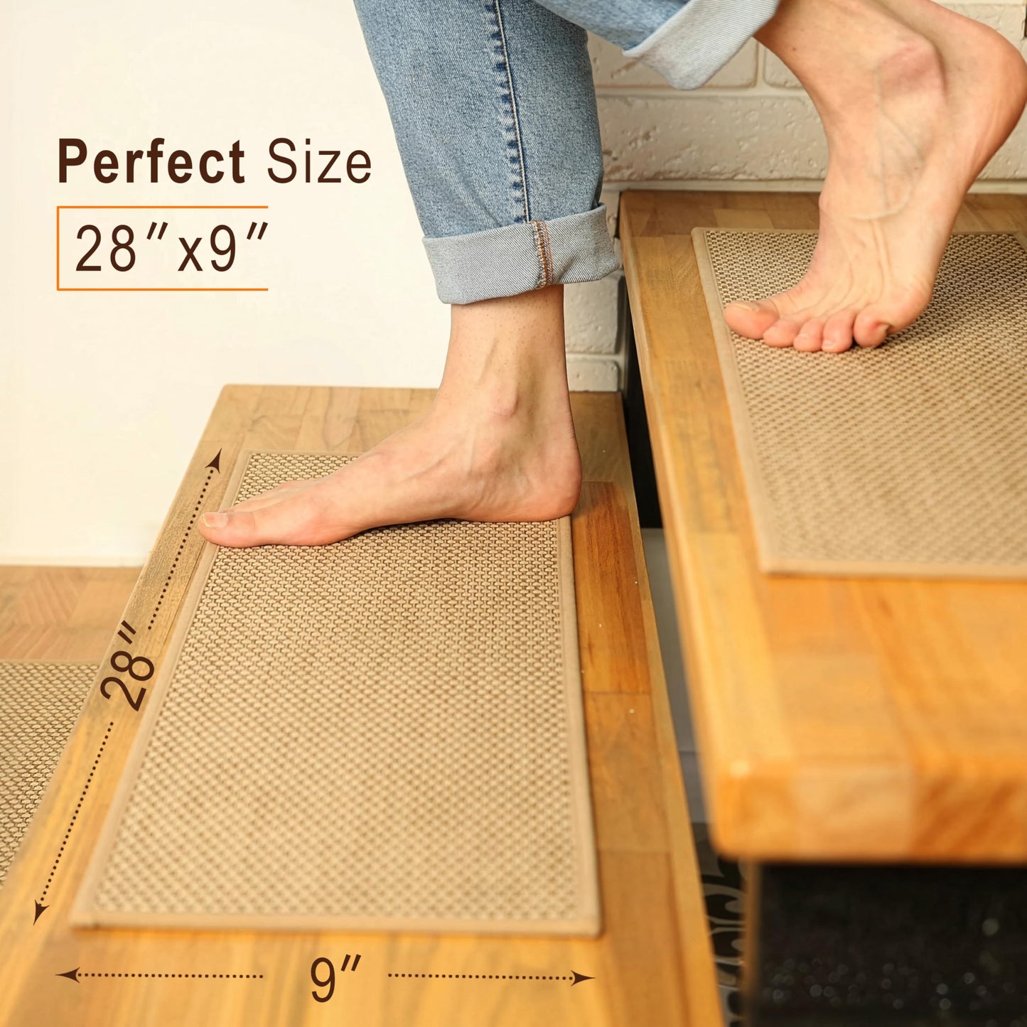 15PC Non Slip Stair-Treads, 3D Peel and Stick Stair Treads for Wooden Steps Indoor | Stair-Carpet Treads Washable Reusable Adhesive | carpet for stairs Stair-Runner Rugs for Kids and Dogs 9"x28" Beige