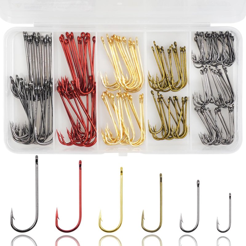 Crappie Panfish Fishing Hooks Aberdeen Hook Kit, 150pcs Aberdeen Fishing Hooks Long Shank Assorted Small Size Sharpened Live Bait Hook Set for Saltwater Freshwater Bass Catfish Trout Crappie Panfish