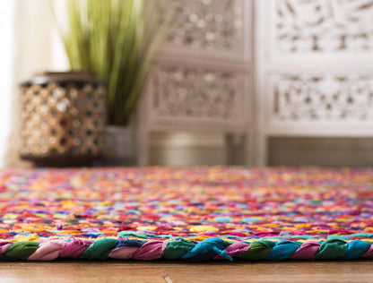 SAFAVIEH Area Rug 8x10 - Braided Collection - Large - Red & Multi, Handmade Woven Cotton, Boho Reversible Style, Ideal for Living Room, Bedroom, Dining Space (BRD210A)