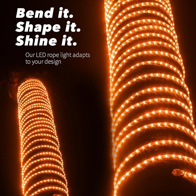 WYZworks 576LEDs 50ft LED Outside Rope Lights, Outdoor ETL Certified Waterproof Permanent 360 Degree Light Emitting, Flexible Tube, Connectable, Christmas Palm Tree Exterior Landscape, Orange
