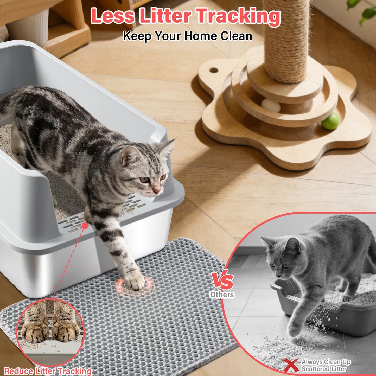 Stainless Steel Cat Litter Box, Extra Large XL Metal Litter Box with High Sides Lid, Never Absorbs Odors, Anti-Urine Leakage, Non-Sticky, Include Littter Mat & Scoop
