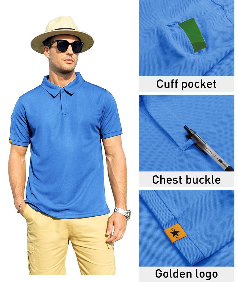 ZITY Mens Polo Shirt Short Sleeve Sports Tactical T-Shirt Athletic Golf Polos Daily Casual Stylish Collared Shirts for Men Lightblue Large