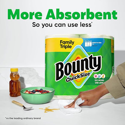 Bounty Quick-Size Paper Towels, 12 Family Triple = 40 Regular Rolls
