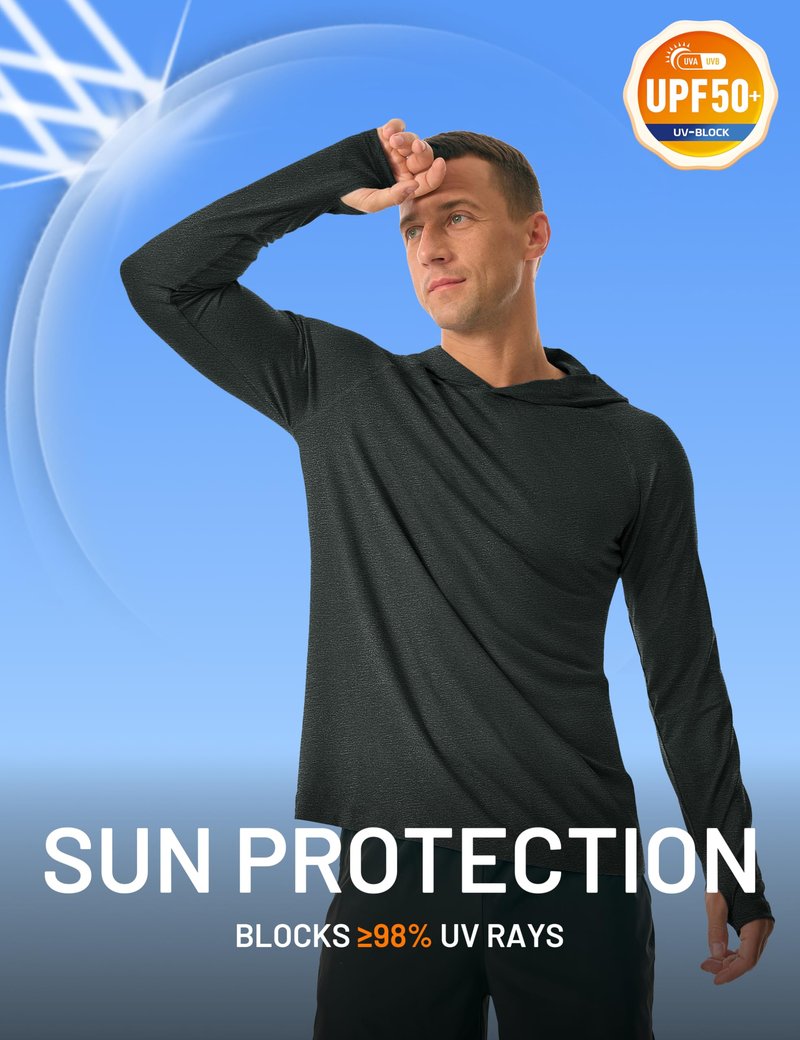 MAGCOMSEN Long Sleeve Shirts for Men Hooded UV Protection Sun Shirt Lightweight Fishing Workout Athletic Swim Rash Guard Black, XL