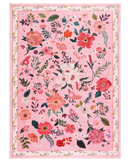 Macgace 2x3 Pink Floral Rug for Entryway, Flowers Printed Washable Small Rugs with Non Slip Backing for Girls Bedroom Kitchen, Cute Throw Carpet Front Door Entry Decor