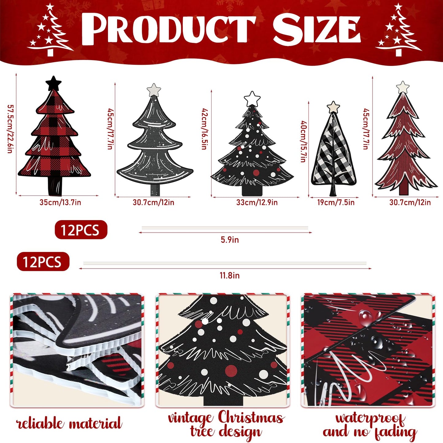 5 PCS Christmas Tree Yard Signs - Outdoor Lawn Sign Decorations with Stakes for Xmas Winter Party Porch Lawn Walkway Decor