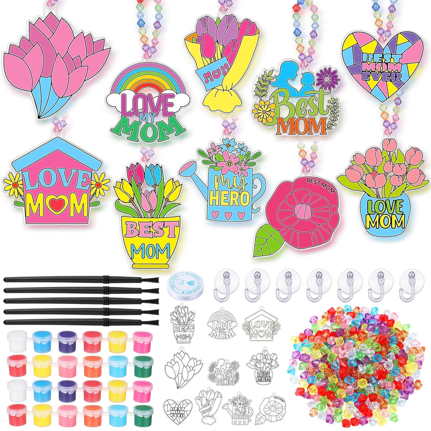 Beeveer 30 Sets Mother's Day Suncatchers Art Kits DIY Flower Tulip Best Mom Suncatcher Crafts Paint Your Own Window Ornaments for Adults Mothers Day Activities Party Favor