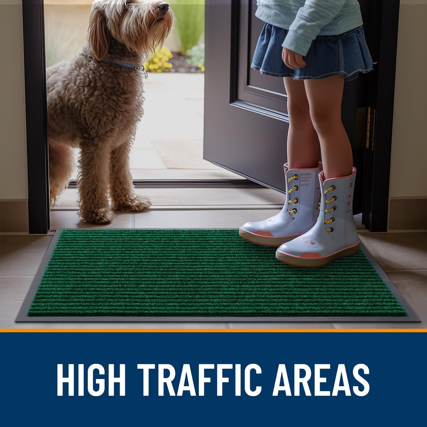 OLANLY Front Door Mat Indoor Outdoor Entrance, Waterproof Heavy Duty Doormat, Fade Resistant, Low Profile, Easy Clean Patio Porch Welcome Floor Mats for Entry, 35x23, Green