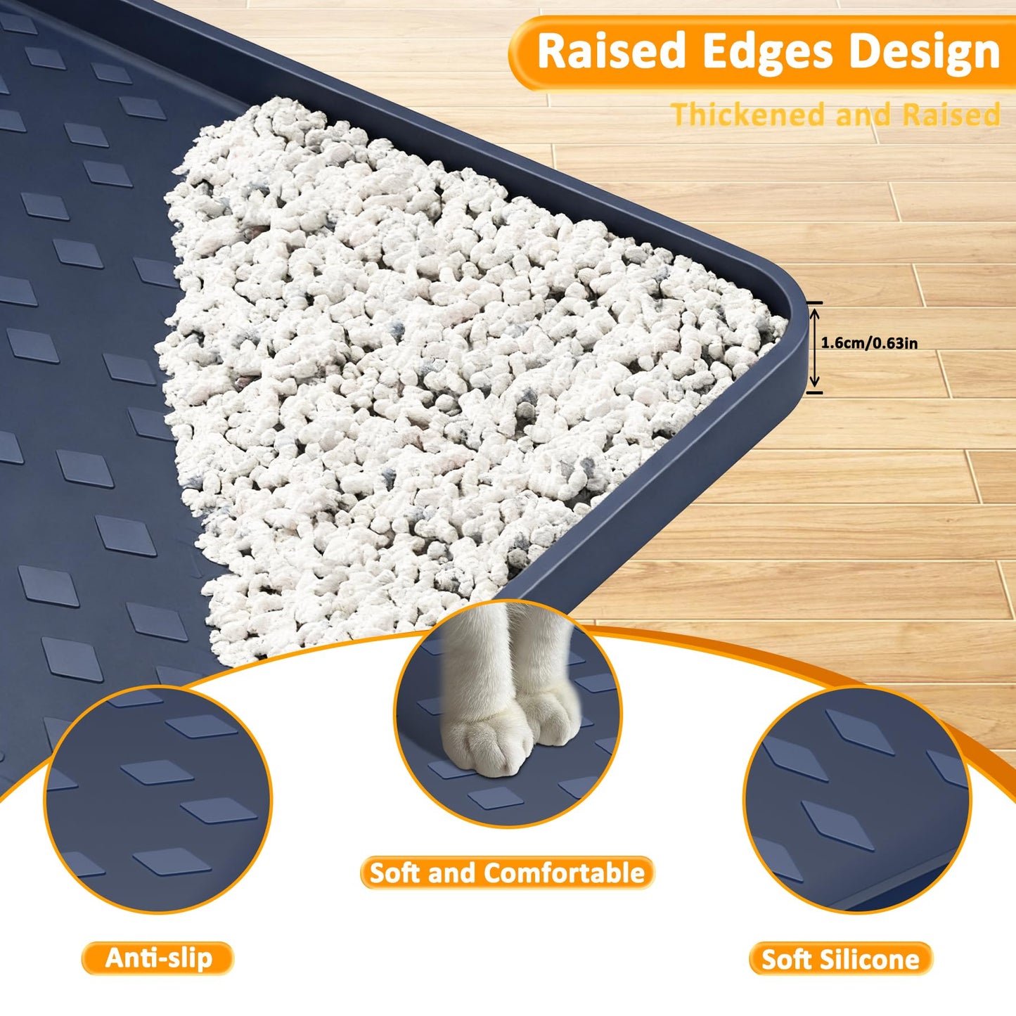 kanuoc Cat Litter Mat, XXXL 52"x26" Extra Large Litter Mats Silicone, Jumbo Waterproof Floor Mat for Pets, Litter Trapping, Easy to Clean for Multi-cat Households(Grey)