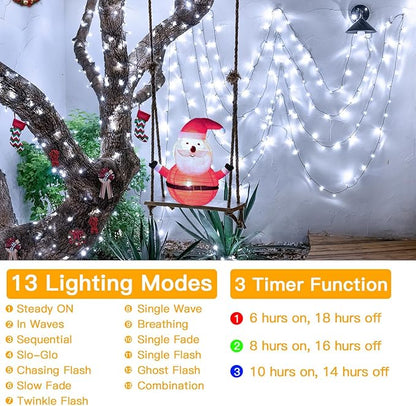 240LED 88Ft Christmas Lights with Memory, 13 Modes Waterproof Xmas String Lights Outdoor with Timer, Christmas Decorations for Indoor Patio Garden Party Home(Cold White)