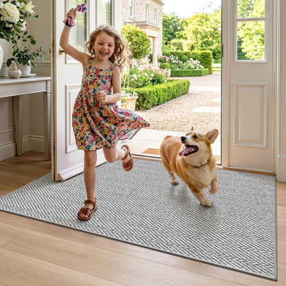 LUMI Ultra Thin Indoor Door Mat for Entrance 24"x36", Non Slip Entryway Mat, Low Profile Doormat, Unique Herringbone Design Carpet for Inside, Patio, Porch, Gray