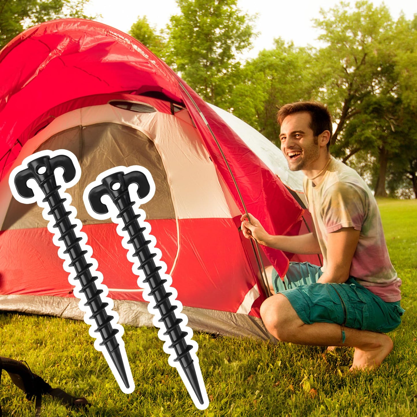 Fabulas Inflatable Stakes, 16 Pcs 7.7 Inch Plastic Tent Yard Stakes for Inflatables Christmas Halloween Thanksgiving Outdoor Holiday Decorations Garden Lawn Camping Replacement Accessories, Black