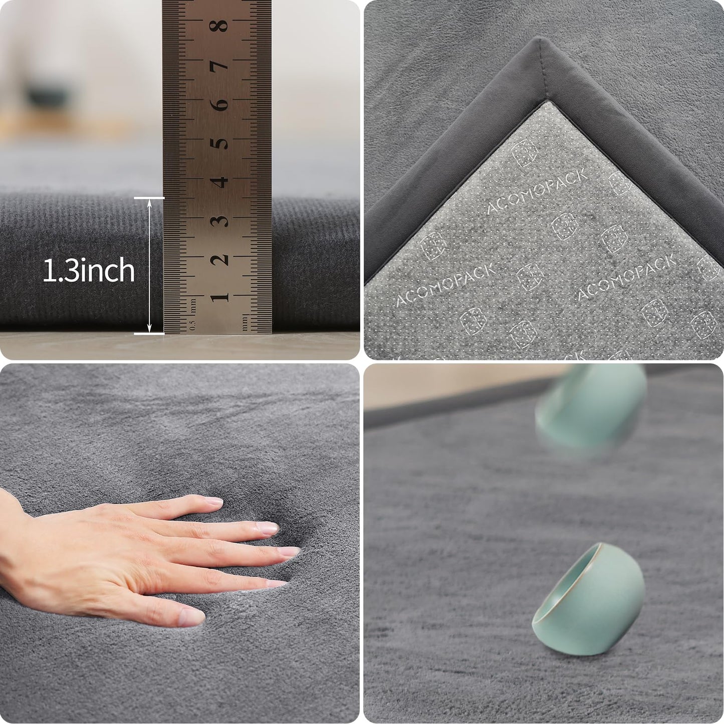 ACOMOPACK 1.3" Thick Baby Play Mat for Floor,50x50 Elasti-Foam Playpen Mat for Kids,Infants,Toddlers, Ultra Soft Crawling Mat with Non-Slip Bottom,Tummy Time,Nursery Rug,Yoga,Tatami（Dark Grey）