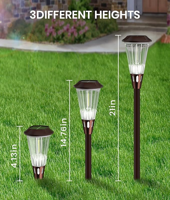 8 Pack Bright Solar Lights Outdoor,2-in-1 Warm&Cold Light,IP65 Waterproof 3000K/6500K Solar Pathway Lights Outside,Solar Powered Landscape Lighting for Yard Patio Walkway Driveway Lawn