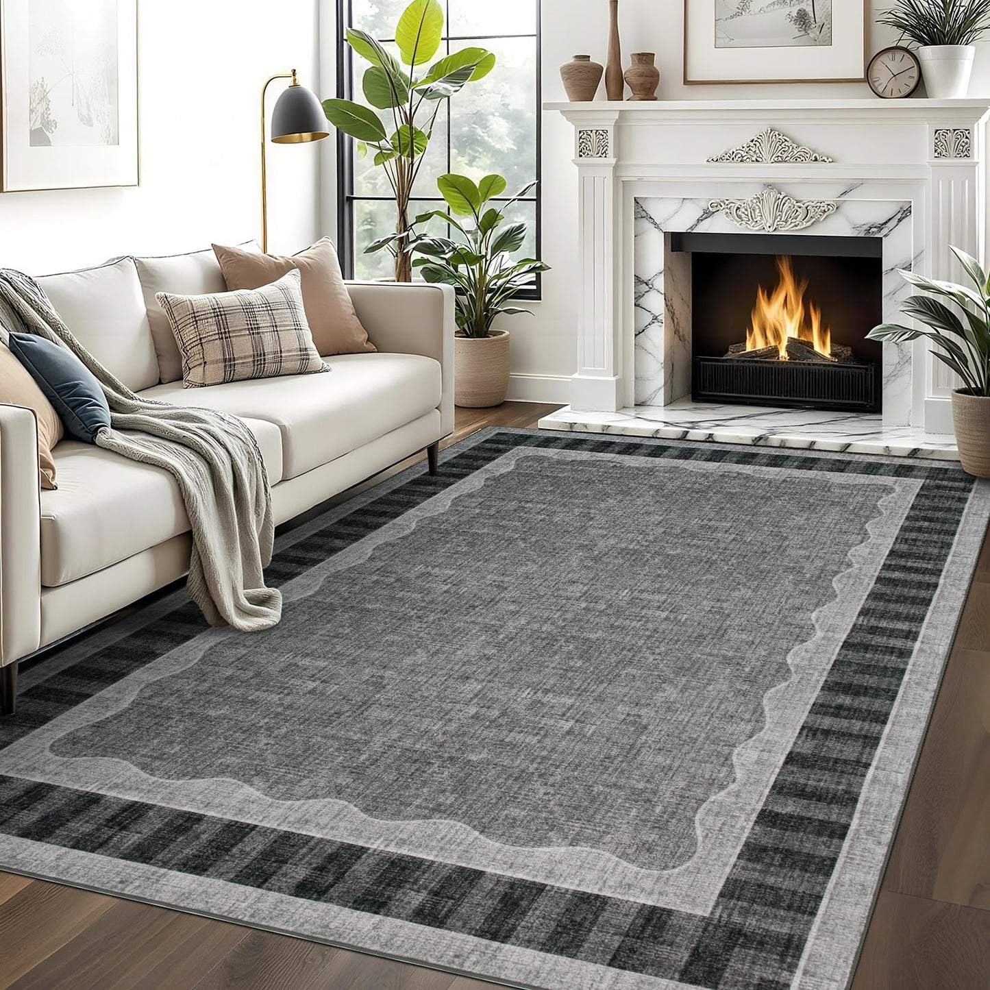 Garvee 8x10 Scalloped Area Rug, Large Washable Rug – Soft Non-Slip Backing Thin Floor Mat Carpet for Living Room Bedroom Dining Room Playroom Nursery Home Decor