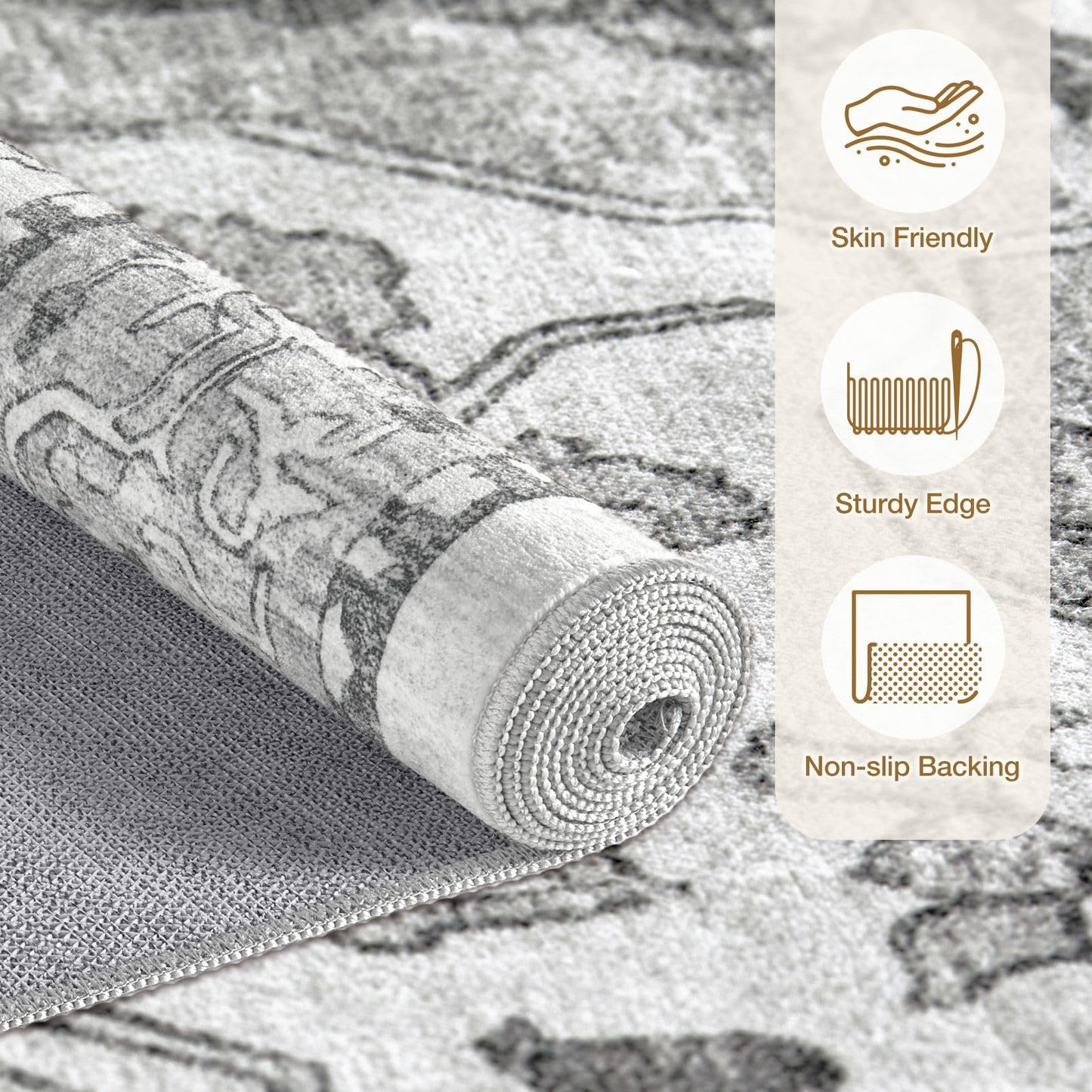 cotiled 4x6 Area Rug Machine Washable Vintage Carpet for Living Room Bedroom Soft Non-Slip Backing Floor Mat Kid & Pet Friendly Stain Resistant Grey