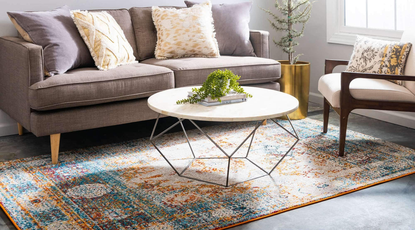 Unique Loom Rosso Collection Traditional, Vintage, Medallion, Border, Distressed, Southwestern Area Rug (5' 0 x 8' 0 Rectangular, Ivory/Blue)