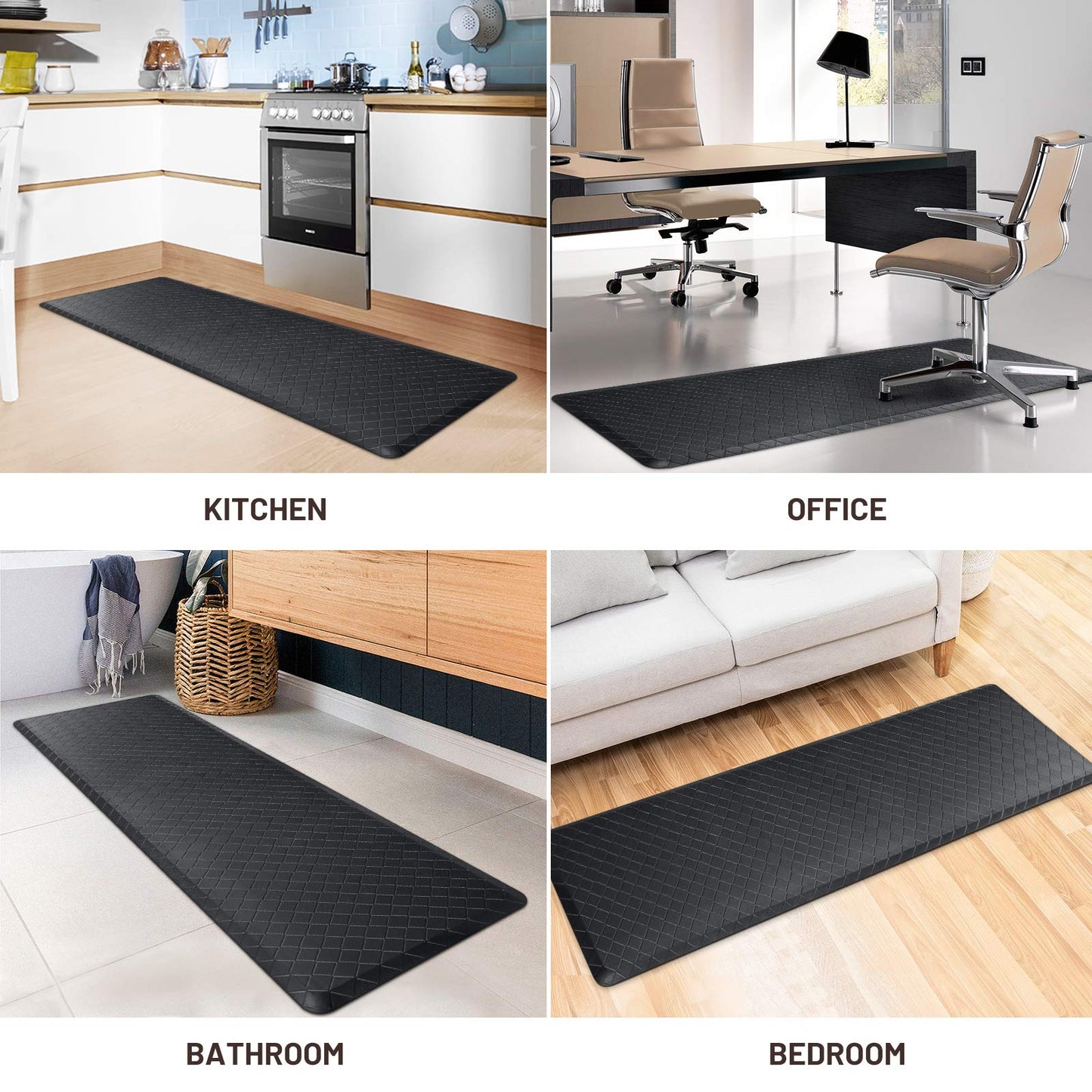 HappyTrends Kitchen Mat Cushioned Anti-Fatigue Floor Mat,17.3"x60",Thick Waterproof Non-Slip Heavy Duty Ergonomic Comfort Rug for Kitchen,Floor,Office,Sink,Laundry,Black
