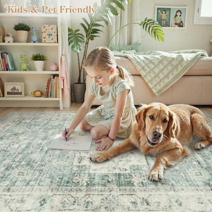 LIVEBOX Washable Rug 2x3 Kitchen Mats for Floor Entryway, Non Slip Front Door Mat for Bathroom Hallway, Boho Low-Pile Small Carpet Farmhouse Throw Indoor Rugs for Bath Sink, Sage Green