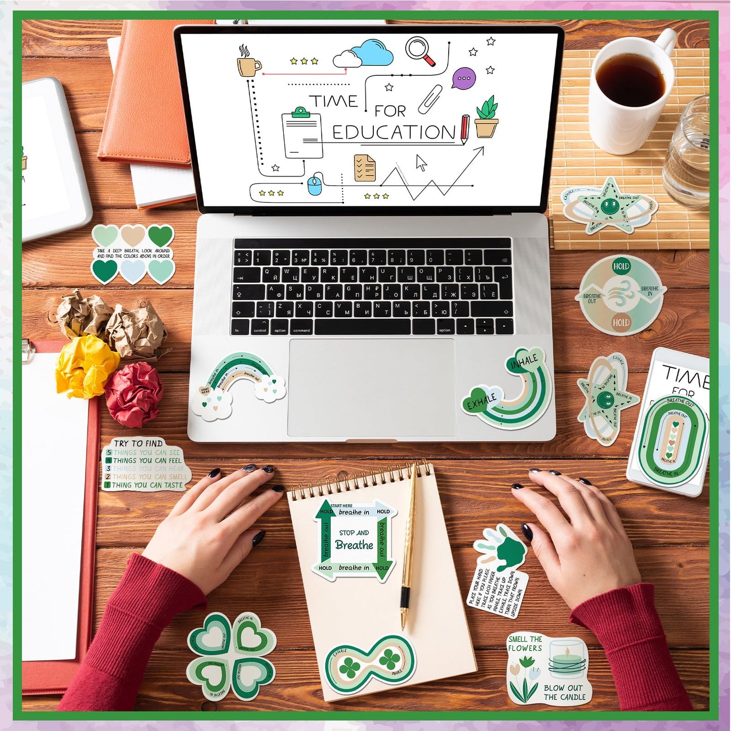 Fulmoon 120 Pcs Anxiety Sensory Stickers, Textured Tactile Rough Fidgets for Mental Health, Autism & ADHD, Mindfulness Breathing Decals for Stress Relief, Classroom Desk Tools(Green)