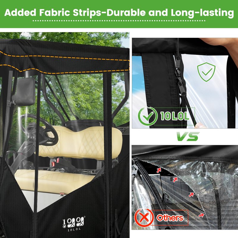 10L0L 2 Passenger Golf Cart Enclosure -61" Roof Fit Universal for EZGO TXT RXV & Club Car DS Precedent Tempo with Side Mirror Openings,Waterproof 600D Rain Cover,Transparent Tail Light Panel