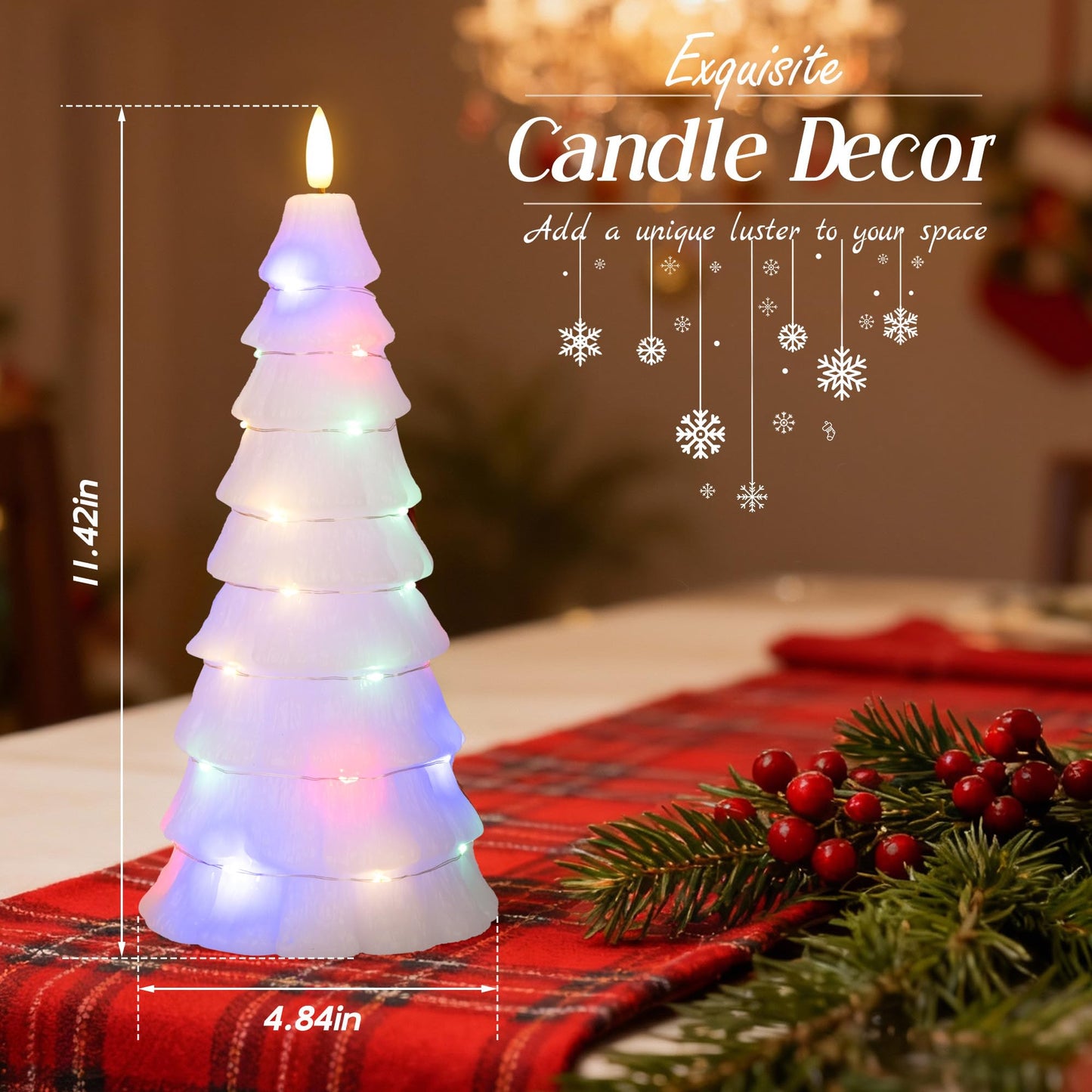 AFINETH Christmas Tree Candles with Remote, Christmas Flameless Candles with Embedded Star String Fairy Lights, Real Wax Battery Operated Candles, Xmas Flameless Candles for Mantel Decor