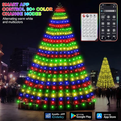 30+ Modes Ring Christmas Tree Lights Indoor Outdoor - 6.56Ft x 12 Lines 288 LED Easy App Control Color Changing Timer Remote Waterproof for 6 7 Ft Xmas Trees (Cool White to Multicolor)