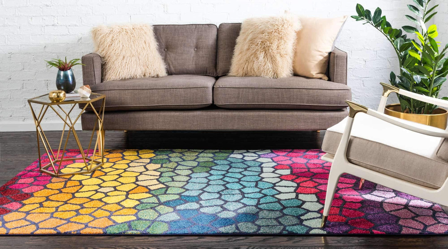 Unique Loom Estrella Collection Geometric, Abstract, Colorful, Modern, Mosaic Area Rug (9' 0 x 12' 0 Rectangular, Multi/Blue)