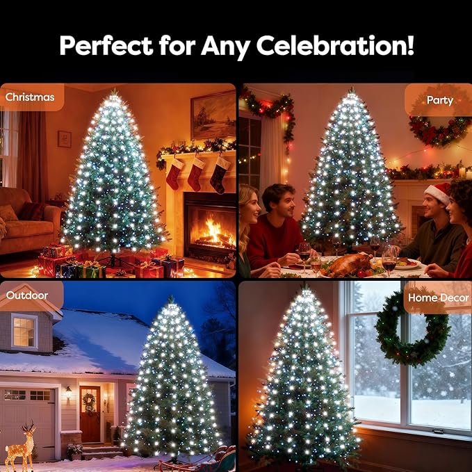 Christmas Tree Lights with Remote 280 LEDs Christmas Lights for Tree with 8 Lighting Modes, Timer and Memory Function, Indoor Outdoor String Lights for 4 ft-7 ft Xmas Tree Decorations(CoolWhite)