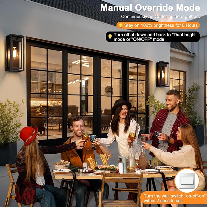 15" Motion Sensor Outdoor Wall Lights, 2 Pack Large Dusk to Dawn Outdoor Lights, 3 Lighting Modes Waterproof Anti-Rust Wall Sconces, Exterior Lighting Fixtures for Front Door, Porch, Garage