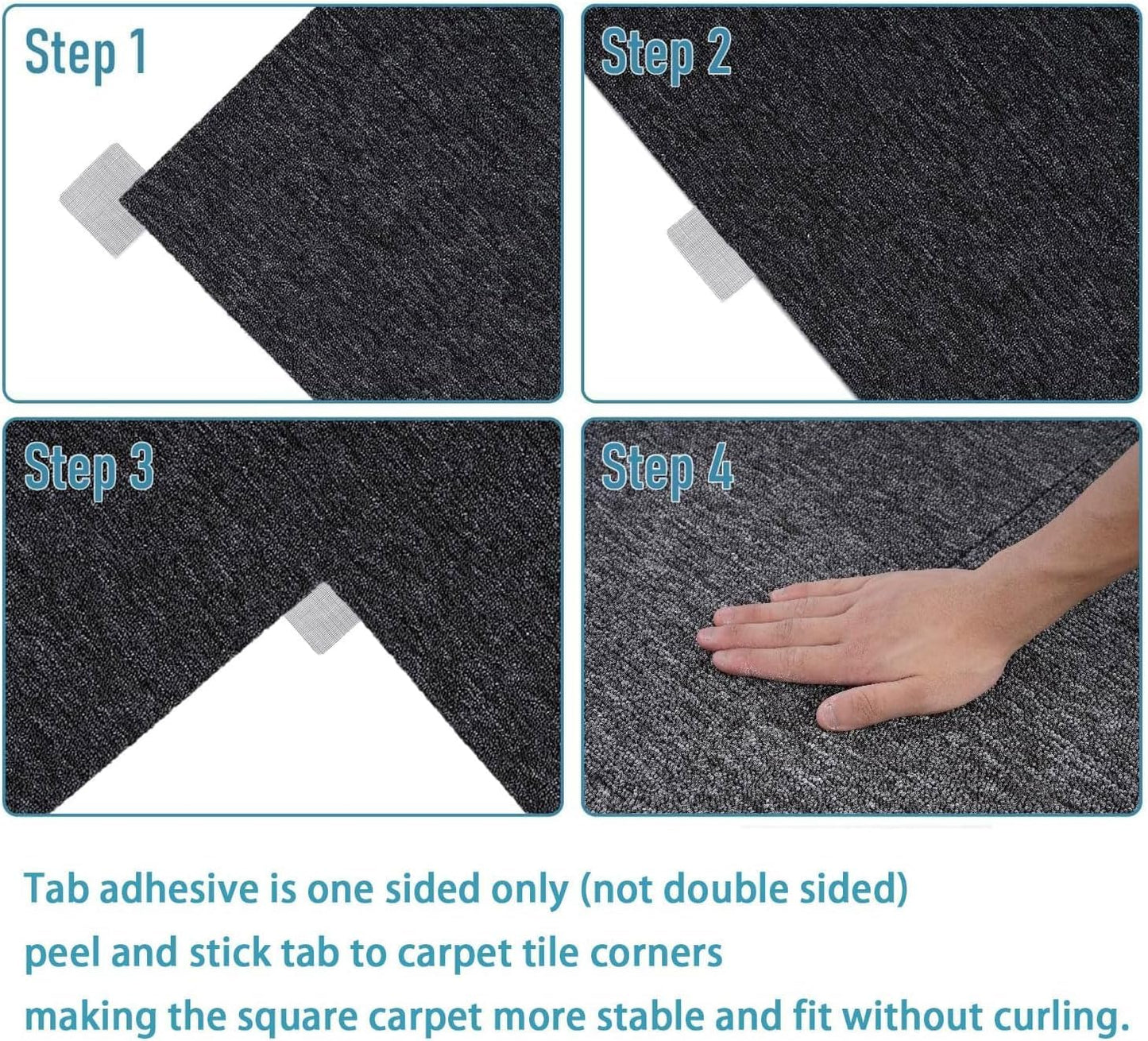 Carpet Tile Tape, 4" x 4"Carpet Tile Adhesive Connectors Carpet Square adhesives that Creates a Floating Floor 120 tabs per Pack