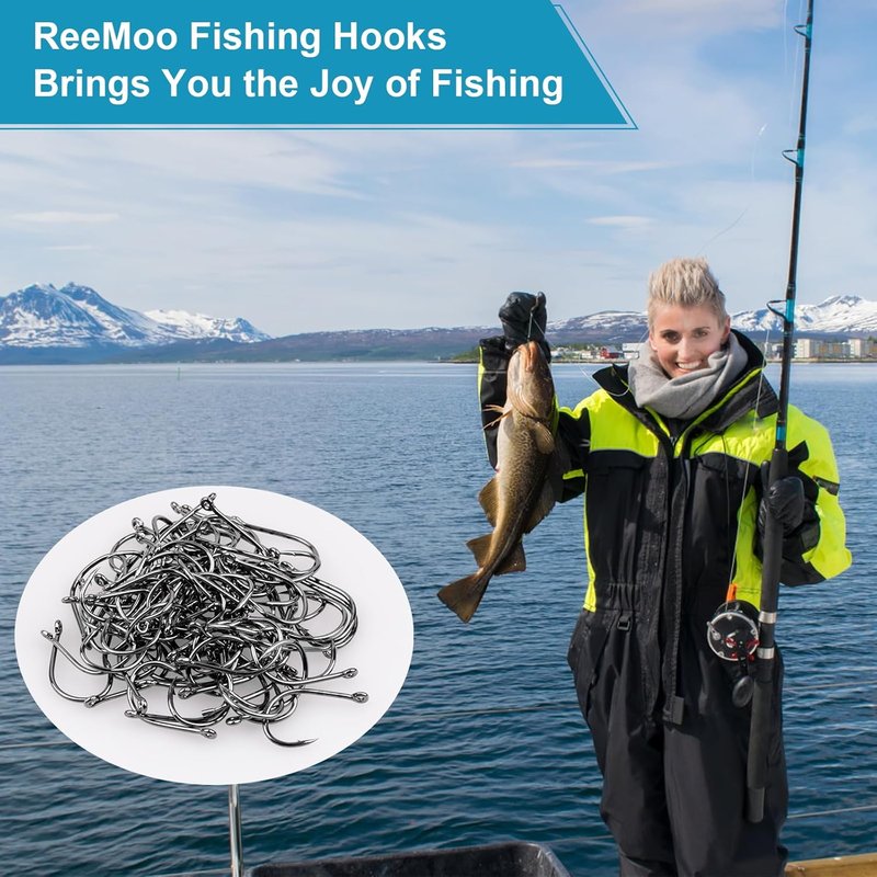 ReeMoo Premium Fishing Hooks - 500PCS Carbon Steel Set | 10 Sizes with Portable Box for Freshwater & Seawater