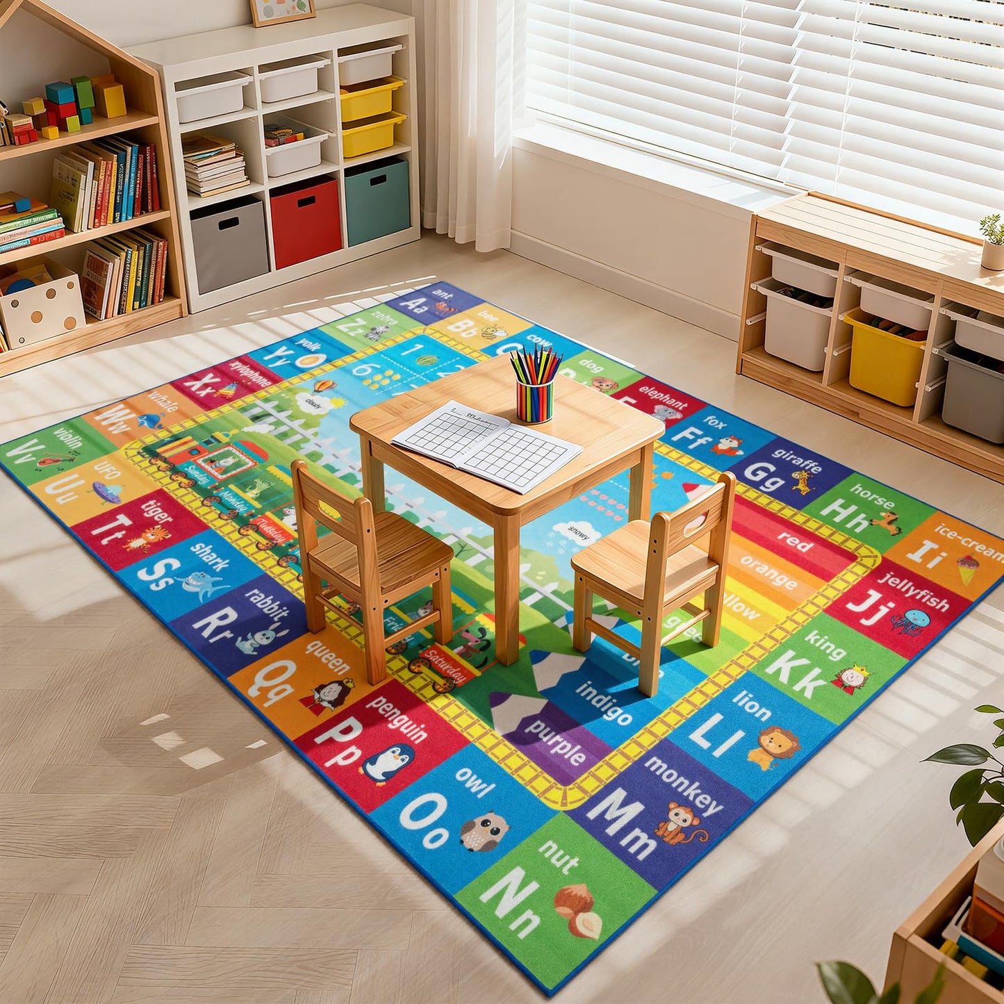 ST. BRIDGE Educational Kids Area Rug 6x9 Feet, Non Slip Play Mat Learning with ABC Alphabet, Numbers & Animals for Preschool Toddler, Soft Washable Carpet for Playroom Nursery Classroom Bedroom