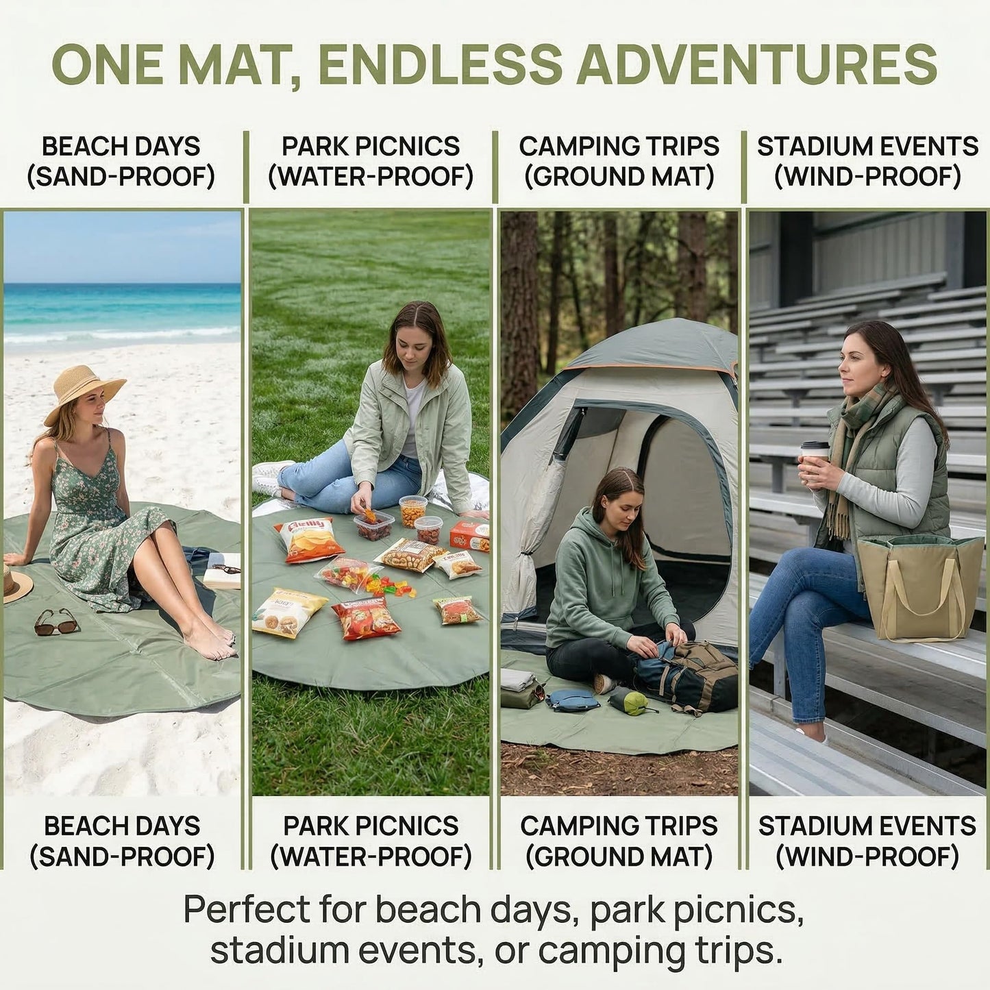 Imaginovelty 2-in-1 Picnic Blanket & Tote Bag - Large Waterproof Outdoor Beach Mat (30L Capacity), Sandproof Foldable Ground Cover for Camping, Park, Travel & Hiking - Portable & Washable