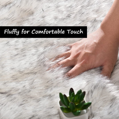 Goolela Fluffy Faux Sheepskin Fur Rug 4x6 White with Grey Tips Fuzzy Furry Plush Rug for Bedroom Living Dining Room Office Soft Shaggy Carpet Rectangle