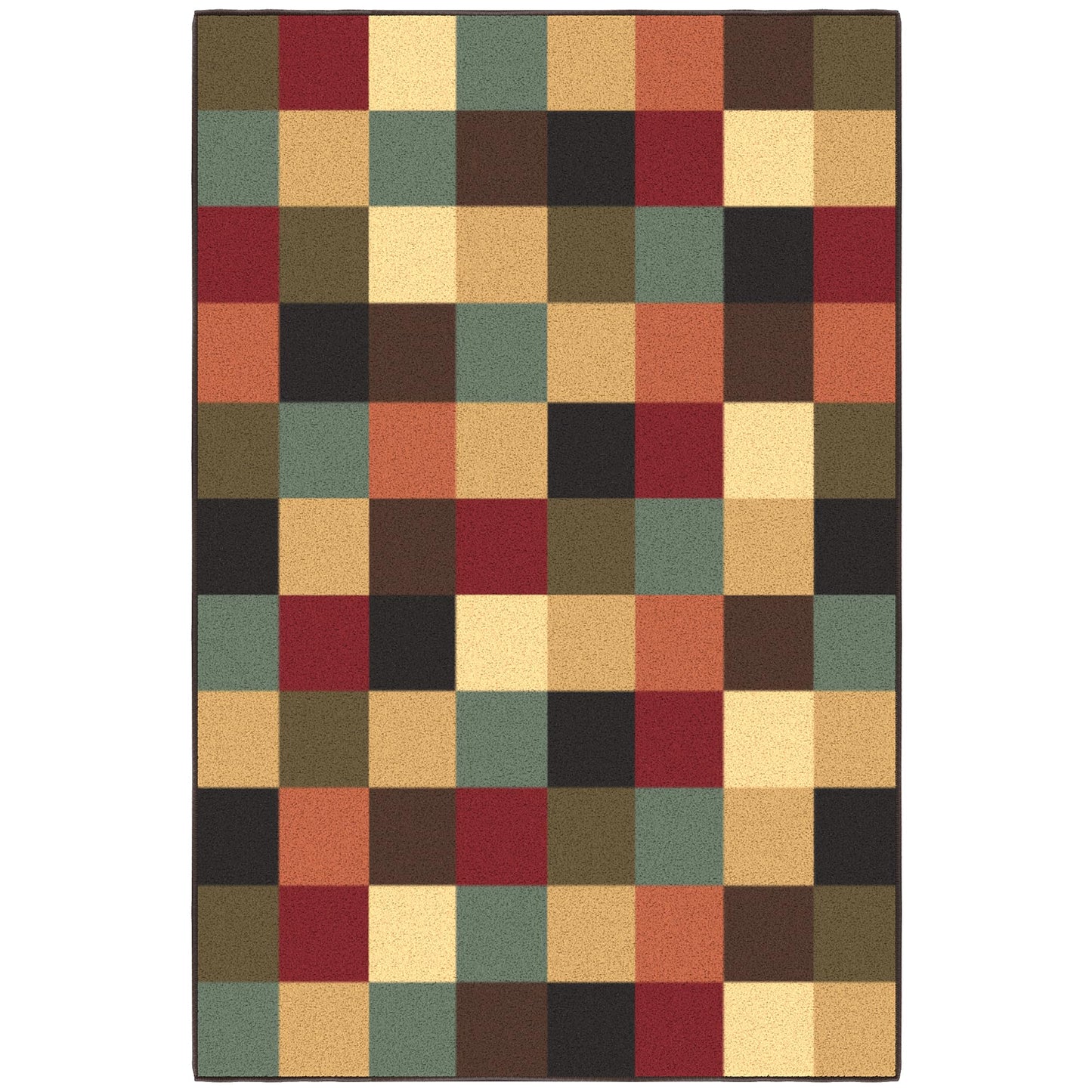 Ottomanson 3'3" x 4'7" Area Rug – Non Slip Low Pile Stain Resistant Accent Rug for Bedroom, Entryway, Bedside, Kitchen & Living Room, Checkered Multicolor
