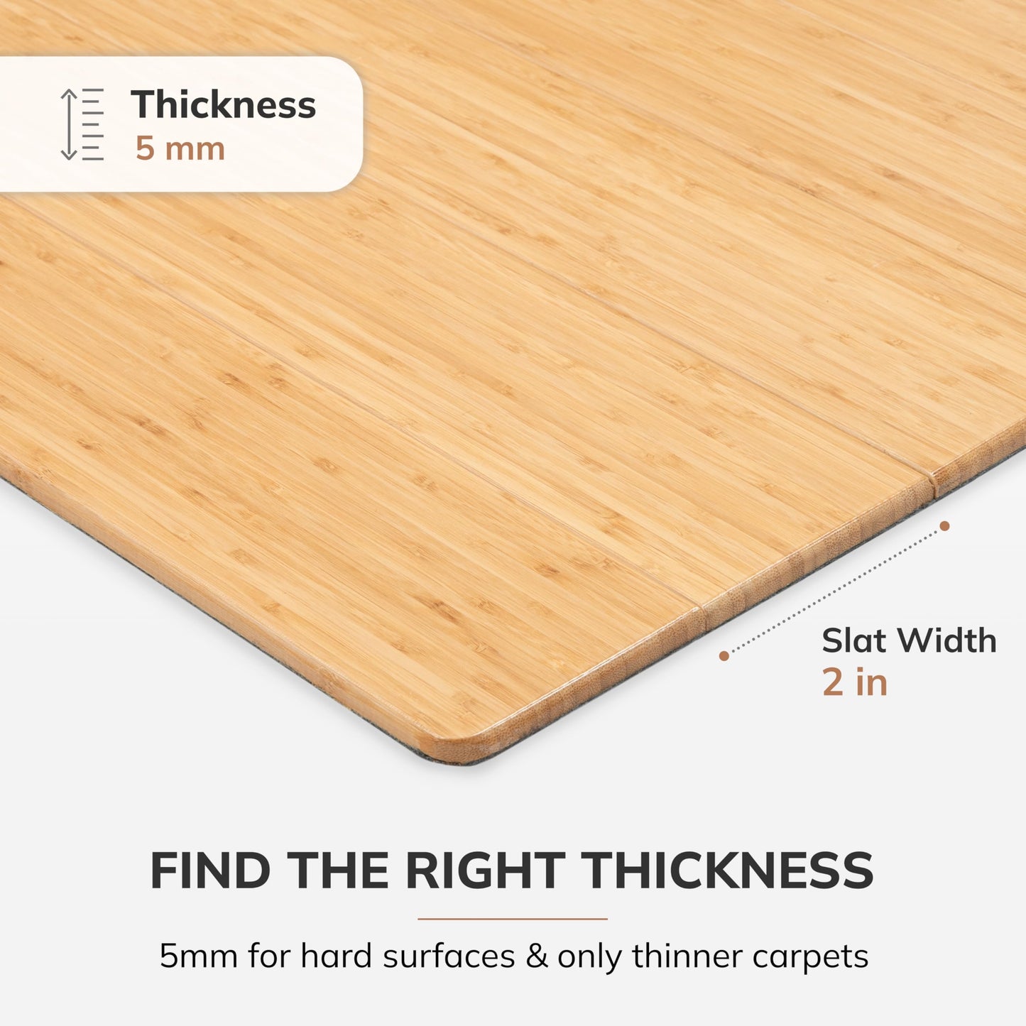 Anji Mountain Office Chairmat Thickest & Sturdy Bamboo Chairmats Highly Premium Quality Anti-Slip Heavy Duty for Multi-Purpose Hardwood Floor Office & Home Floor Protector Office Chair mat-5mm Thick