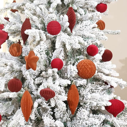 SY Super Bang 30PCS Velvet Christmas Ornaments Set, Flocked Shatterproof Assorted Hanging Xmas Tree Ball Decorations, for Home Party Holiday Decor, Coffee, Burgundy
