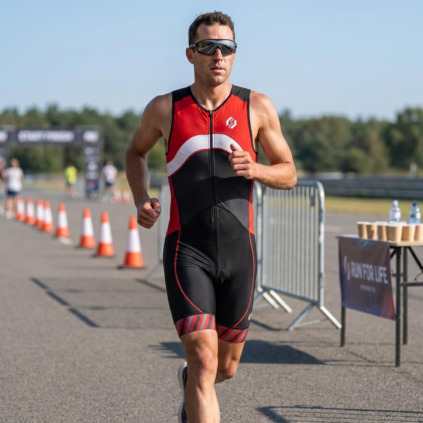 SLS3 Triathlon Suits Mens - Premium Trisuit Triathlon Men - Sleeveless, Quick Drying Tri Kit with Large Back Pocket (Red Wave, X-Large).