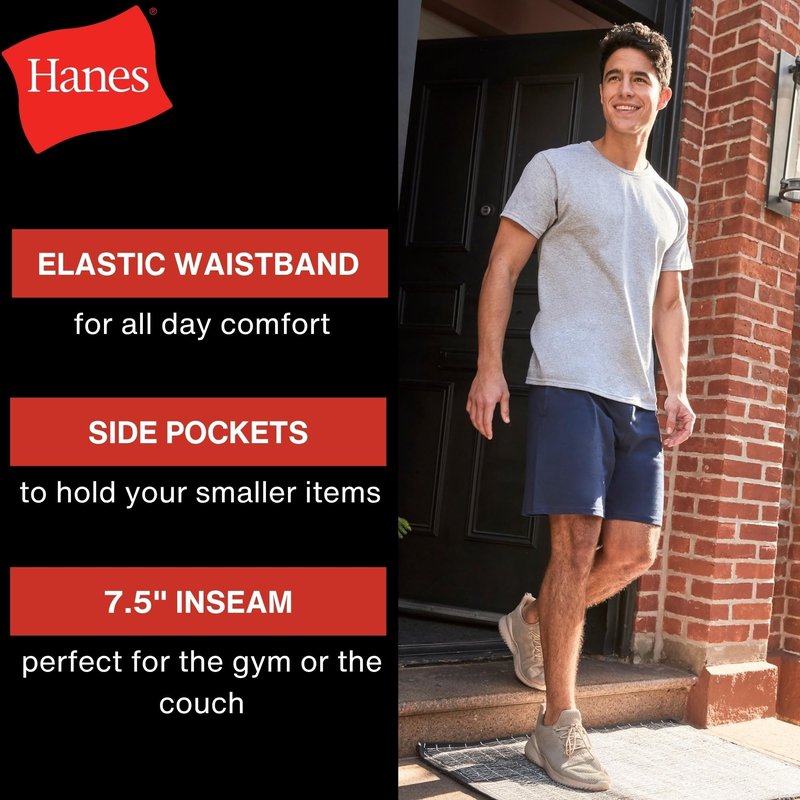 Hanes Mens Jersey Cotton With Pocket Workout-and-training-shorts, Black, Small US