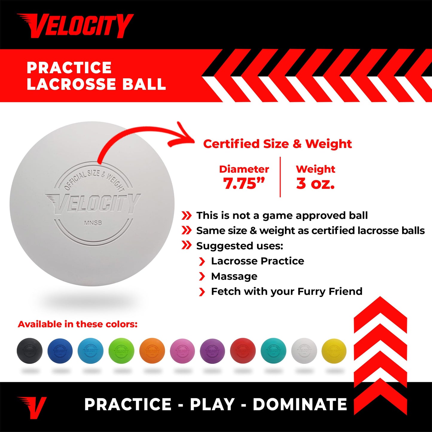 Velocity Practice Lacrosse Balls - 1, 2, 3, 6, 12, 18, 24, 36, 60 and 120 Packs - Official Size and Weight - White