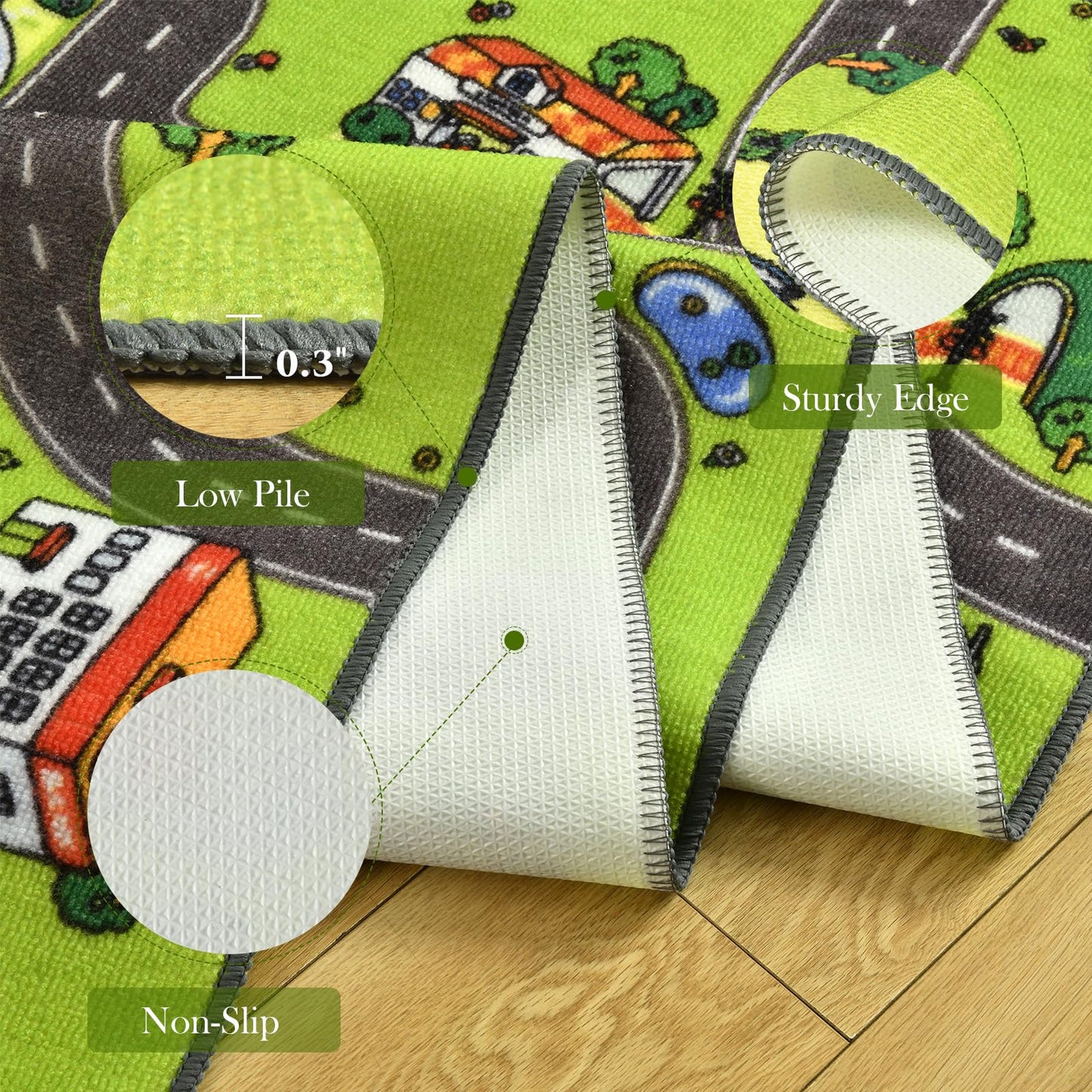 Terrug Kids Rug for Playroom, Non-Slip Washable Educational City Map for Classroom, Town Road Playmat Carpet for Bedroom Learning, 4x6 Feet