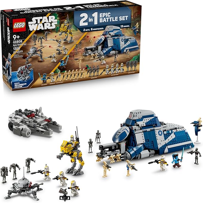 LEGO Star Wars Epic Battle Set Co-Pack - Pretend Play Building Toy for Boys &amp Girls Ages 7+ - Includes 13 Droid Figures 6 Minifigures &amp Bonus Gift - Gift for Birthdays - 66808