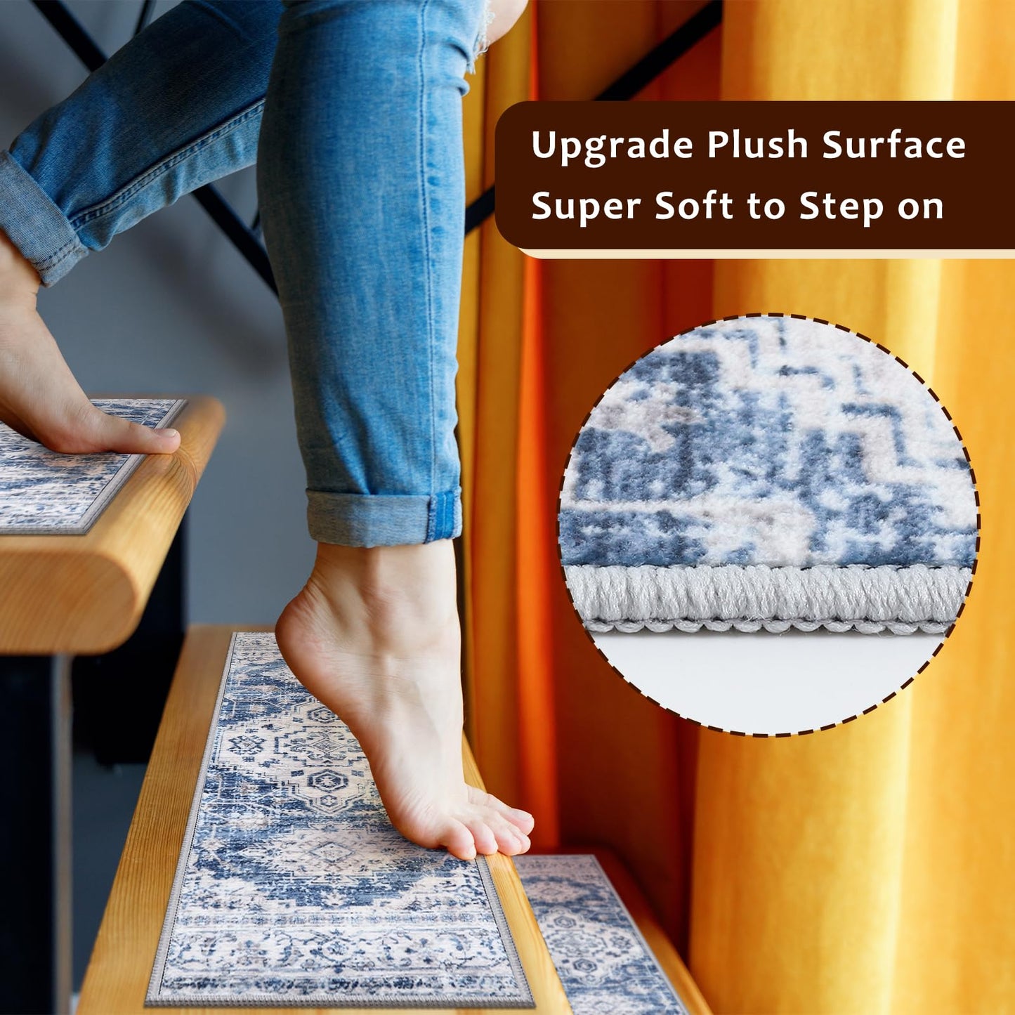 OJIA Non-Slip Stair Treads for Wooden Steps 30"x8" Indoor Stair Runner 15PCS Rubber Backed Soft Carpet Stair Treads Mat Staircase Step Treads Covers for Kids and Dogs