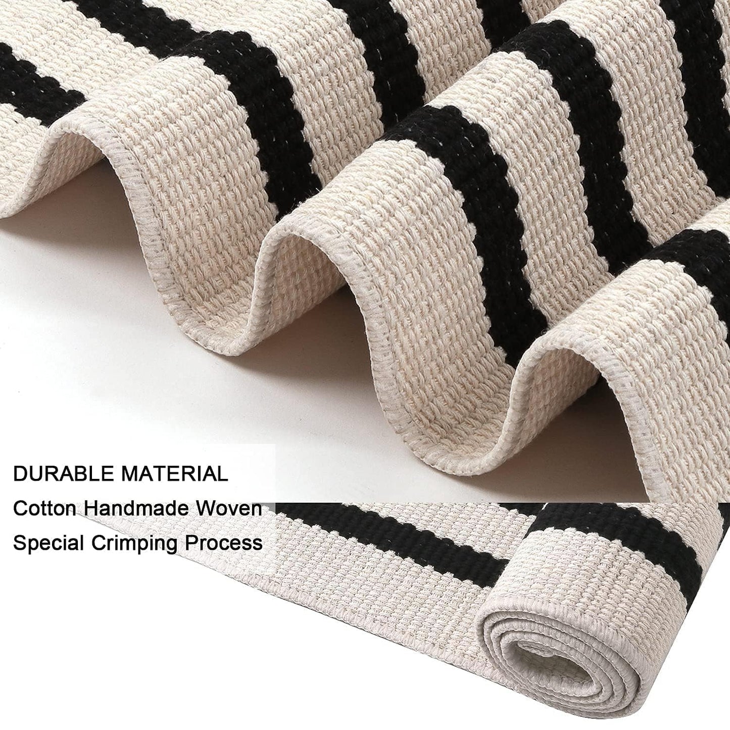 LEEVAN Black and White Striped Area Rug 3x5 ft Outdoor Patio Rugs Woven Washable Farmhouse Floor Carpet Front Porch Doormat for Bedroom/Courtyard/Laundry Room/Living Room