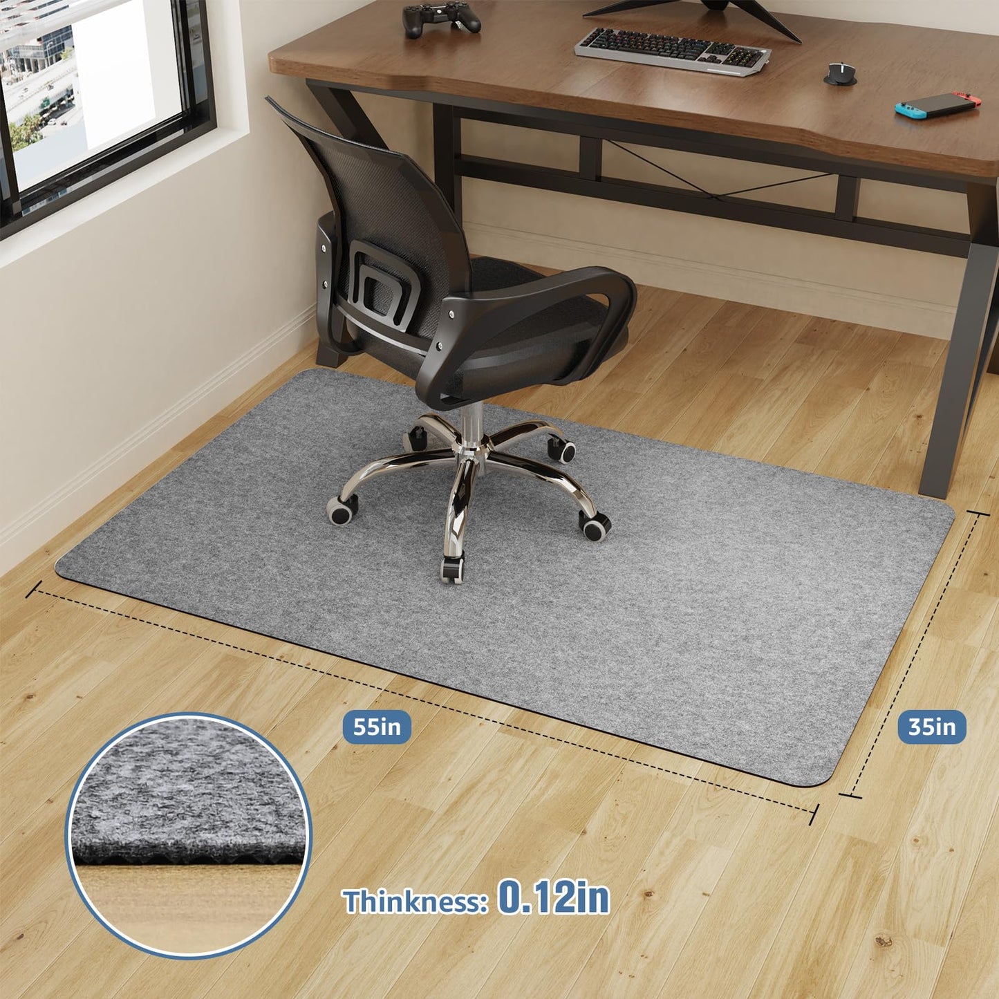 Placoot Office Chair Mat for Hardwood Floor, 55"x35" Computer Chair Rug, Under Desk Mat, Large Anti-Slip Floor Protector for Home Office