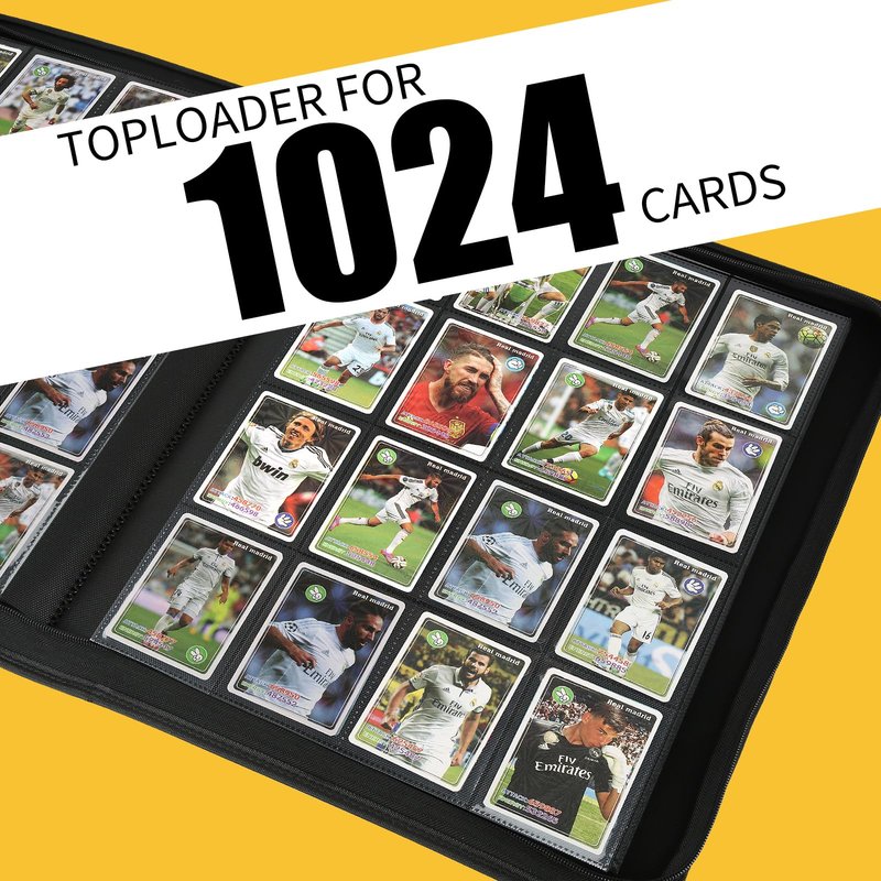 16 Pocket Ringless Side Loading Trading Card Binder, 1024 Cards PU Fixed Page Zipper Card Album for TCG Sports Game Cards, Not Fit Top Loaders(Lake Blue)