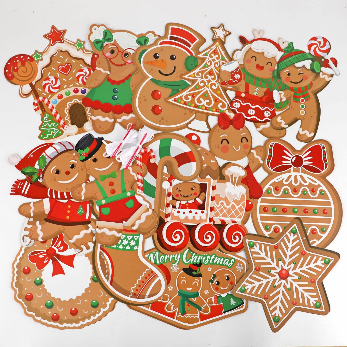 HOWAF Christmas Gingerbread Man Hanging Banner, Merry Christmas Backdrop banner-Snowflake, Christmas Tree, Candy Canes, Christmas Stockings Design Christmas Party Decorations Winter Home Ornament