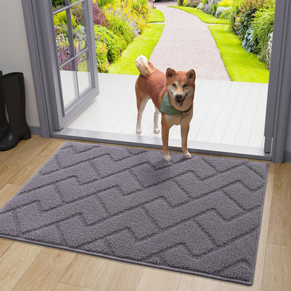 OLANLY Indoor Door Mat, 32x20, Dirt Resistant and Absorbent, Sturdy Non-Slip Rubber Backing, Easy to Clean, Washable Low-Profile Doormat for Entryway, Grey