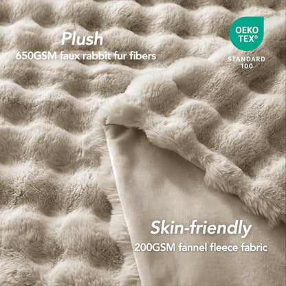 L'AGRATY Faux Rabbit Fur Blanket: 60" x 80" Twin Luxury Soft Fluffy Thick Fur Throw Blanket for Couch Bed Sofa - Cozy Plush Bubble Blankets for Winter: Flannel Fleece Decorative Blanket(Castle Grey)